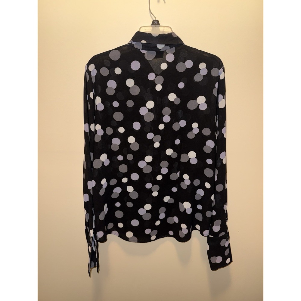 New York Company Women's Sheer Shirt Black Gray Poly Polka Dot Long Sleeve Large - Picture 3 of 6